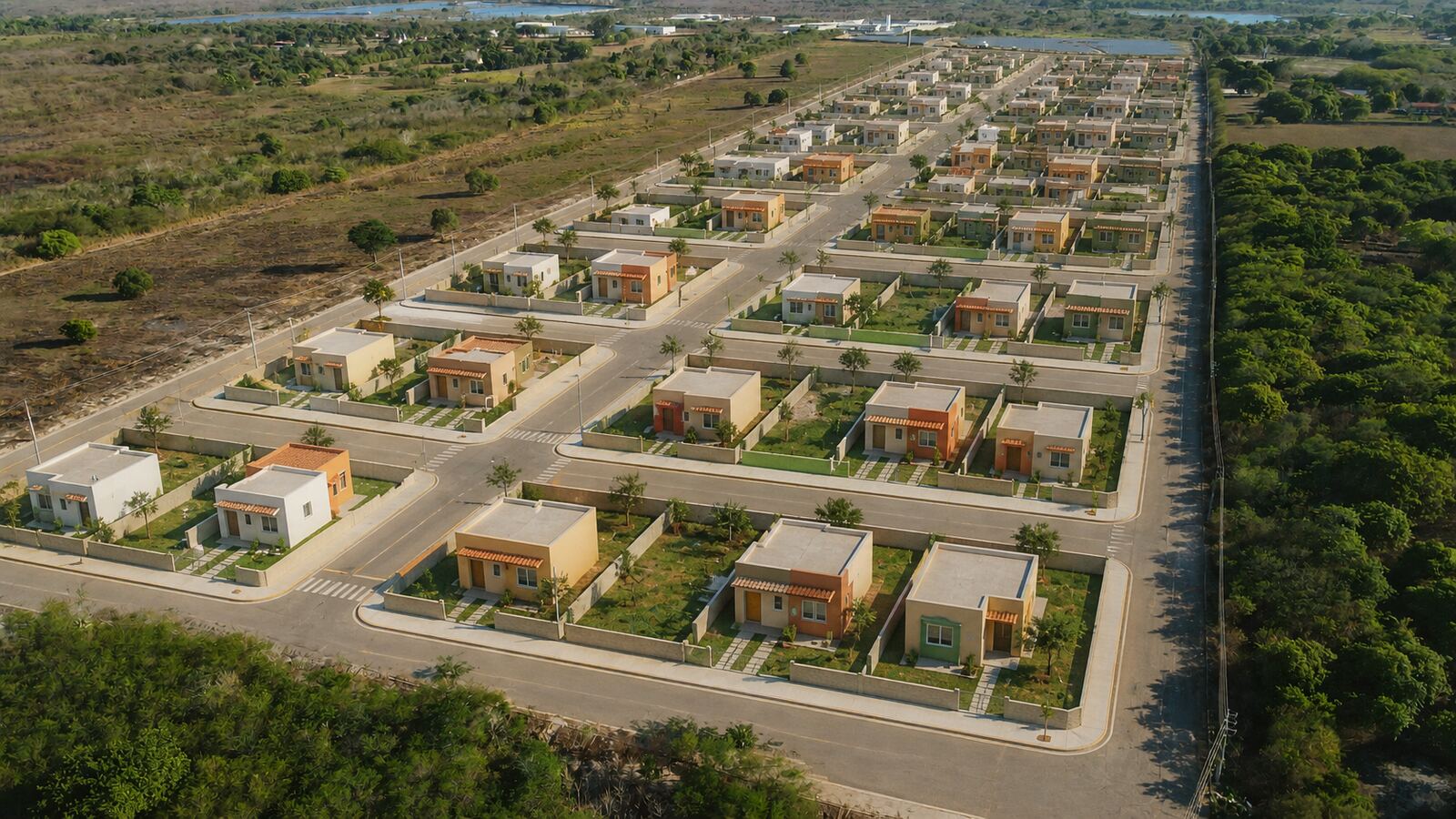 Simulação ilustrativa de casas construídas no Villa Aquiraz